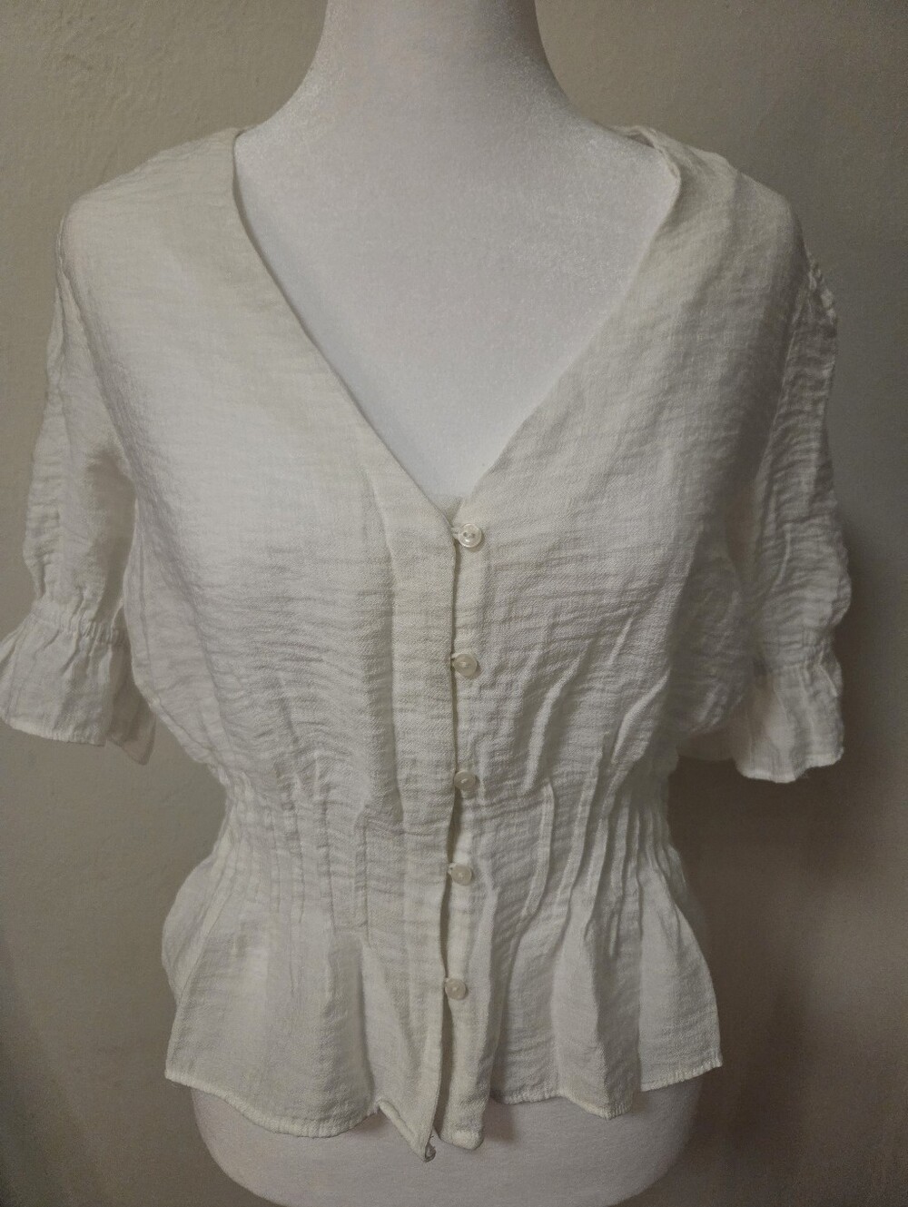 Women’s Cream Button-Front Peplum Blouse